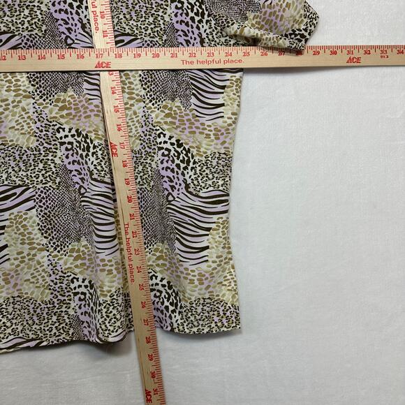Notations 1X Plus Animal Print Purple Colorful Buttoned Top Collared Funky Retro - Picture 9 of 10